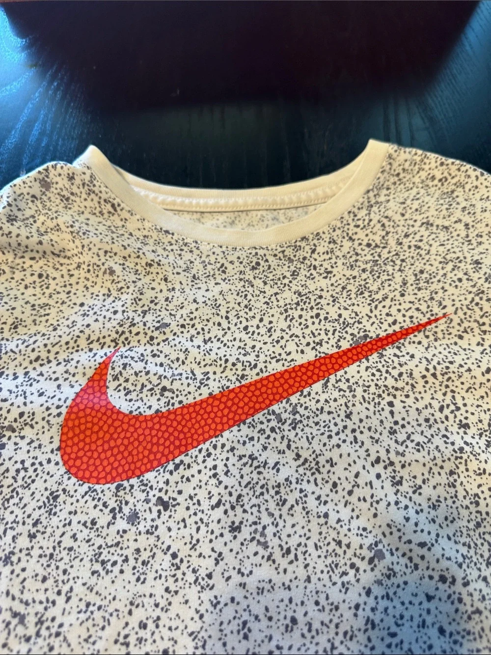 Nike White Speckle Tee with Red Swoosh